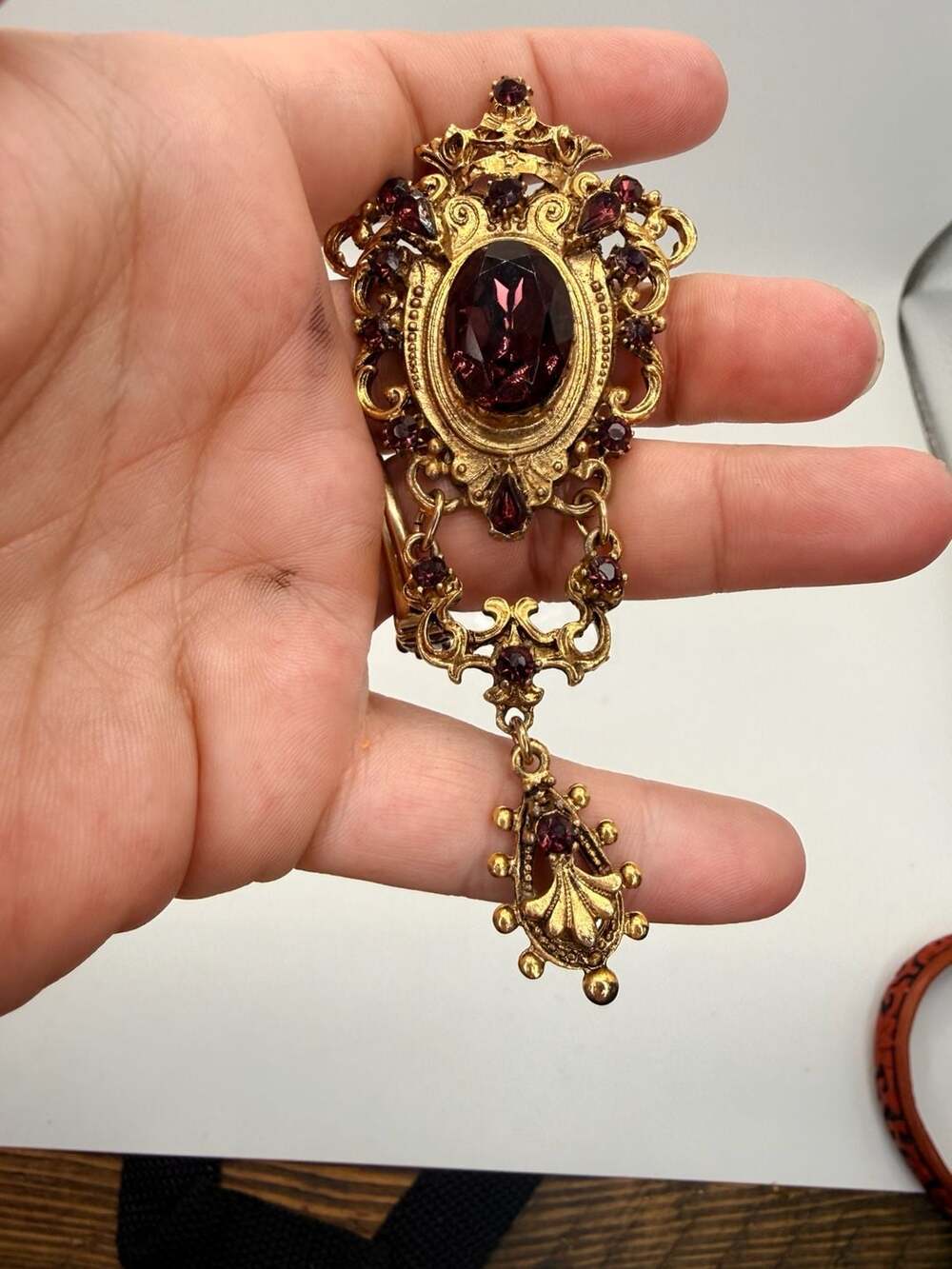Vintage Victorian Revival Purple Rhinestone Chatelaine Brooch
